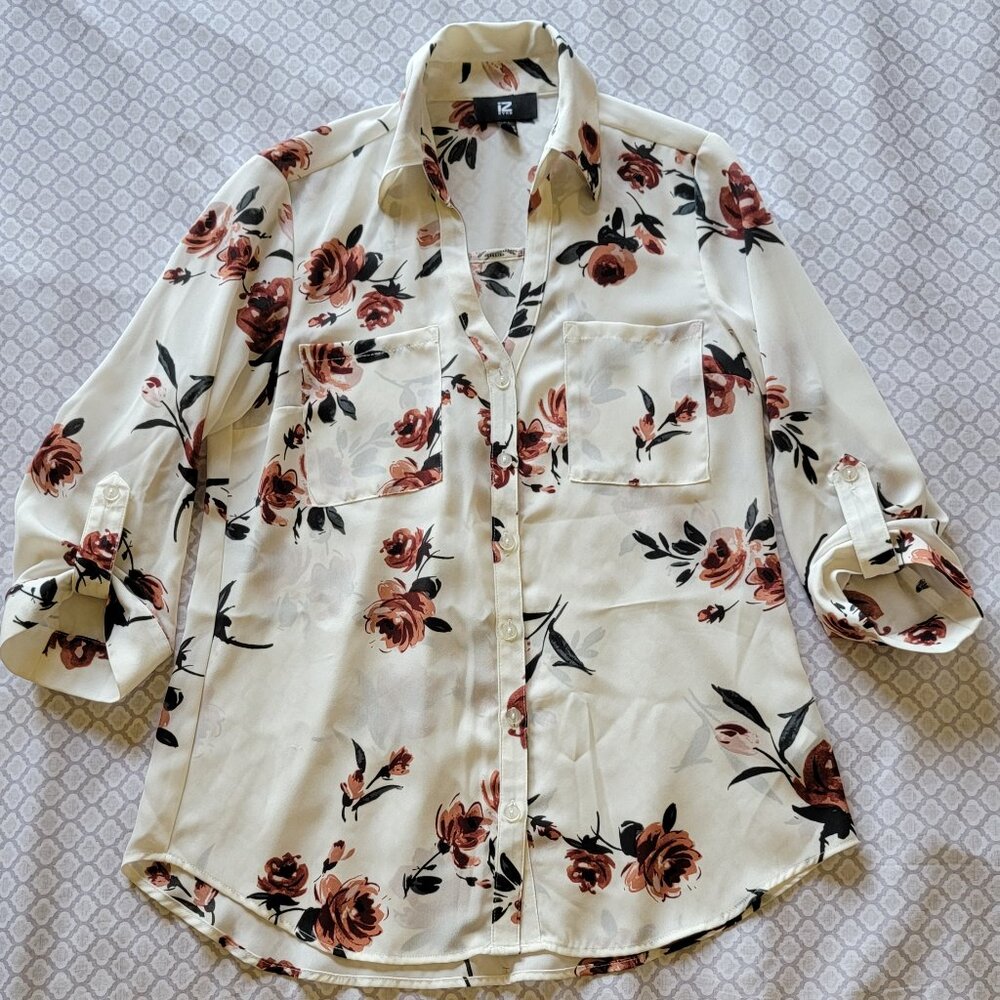 ivory floral women's button-down shirt